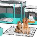 Portable Cat Playpen, Foldable Pet Dog Playpen with Pet Pee Pad, for Kitten Puppy Play Pen Indoor/Outdoor, Cats Enclosure Cages Tent with Carrying Case, 600D Oxford 8-Rods, 32"x24"x22" (Green)
