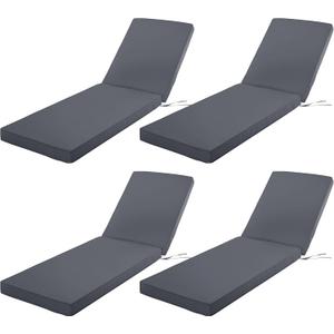 Chaise Lounge Cushion Outdoor, Waterproof and Stain-Resistant Lounge Deck Reclining Chair Cushions for Patio Furniture Lawn Pool Resort Hotel, 72x21x3 Inch, Set of 4, Dark Grey