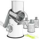 Ourokhome Rotary Cheese Grater Hand Crank, Kitchen Shredder Speed Mandolin Slicer Nuts Grinder with Handle and Drum Blades for Cheese, Vegetable, Walnuts, Chocolate, Potato, Carrot, 3 Blades, White