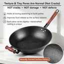 WANGYUANJI Cast Iron Wok Pan with Lid (12.6 Inch) - Handcrafted Flat Bottom Chinese Stir Fry Skillet for Induction, Electric & Gas - Walnut Wood Handle, No Coating
