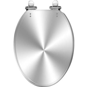 Elongated Toilet Seat Silver Resin Slow Quiet Close with Quick-Release Hinges Easy to Clean Install