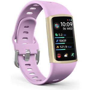 FITVII FINO 2 Slim Fitness Tracker, Smart Watch with Blood Oxygen, Sleep Monitor, 24/7 Heart Rate & Blood Pressure, IP68 Waterproof Health Activity Trackers with Calories Step Counter for Women Men (Purple)