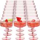 Jingmore 24 Pcs Ribbed Martini Glasses 10 oz Disposable Plastic Vintage Ribbed Coupe Glasses Unbreakable Dessert Parfait Glassware for Wedding Birthday Party Supplies (Pink)