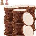Natural Wood Slices TICIOSH 50 Pcs 2.4-2.8 inches Craft Unfinished Wood kit Predrilled with Hole Wooden Circles for DIY Crafts Wedding Decorations Christmas Ornaments Arts Wood Slices (50pcs 6-7cm)