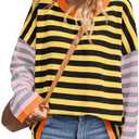 Saodimallsu Womens Striped Oversized Sweaters Color Block Crew Neck Long Sleeve Loose Knit Pullover Sweater, S