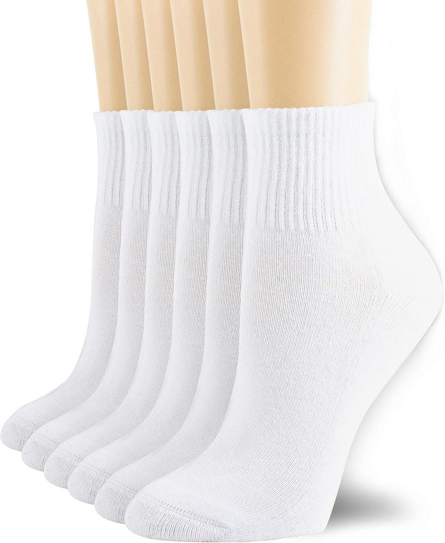 NevEND 6 Pairs Women's Mini Crew/Ankle Cotton Athletic Socks with Thick Cushioned, Medium, White