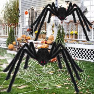 Halloween Decorations Spider for Halloween ,2 pcs black/green and black/orange