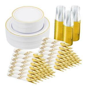 Amazon.com: Fijinhom 350 Pieces Gold Disposable Plates for 50 Guests, Disposable Plastic Plates for Party, Wedding, Dinnerware Set of 50 Dinner Plates, 50 Salad Plates,50 Cups and 50 Paper Napkins, Gold : Health & Household