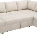 HONBAY Sectional Sleeper Sofa Couch with Pull Out Bed, Convertible L Shaped Couch with Storage, Sleeper Sectional Sofa Bed for Living Room, Beige