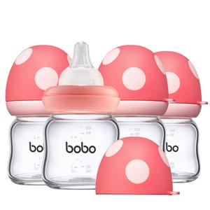 YOHKOH Natural Glass Baby Bottle with Natural Response Nipple, Newborn Anti-Colic Baby Bottles, Wide Neck Mushroom Cap Baby Bottle, Clear (3.4oz (Pack of 4), Red) YOHKOH Natural Glass Baby Bottle with Natural Response Nipple, Newborn Anti-Colic Baby Bottles, Wide Neck Mushroom Cap Baby Bottle, Clear (3.4oz (Pack of 4), Red)