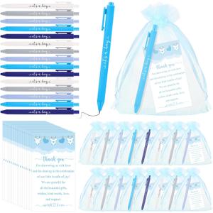 Chuangdi 50 Set Baby Shower Pens Favors for Guests It's a Boy Girl Ballpoint Pens Thank You Cards with Organza Bags Gender Reveal Party Favors for Adult Prizes Souvenirs(Blue,It's a boy)