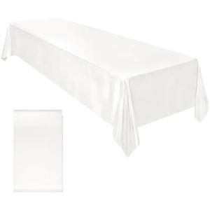 Ruisita Satin Party Tablecloth Table Cover 58 x 102 Inches Wedding Rectangle Bright Silk Tablecloth Table Cover Smooth Fabric Tablecloth Table Decor for Wedding Banquet Table Decoration, White