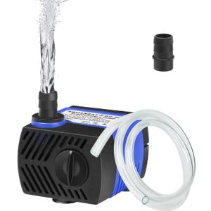 AQUANEAT Small Fountain Pump, 80 GPH Mini Submersible Water Pump with 3.3 ft Tubing, for Aquarium Fish Tank, Pet Water Fountain, Hydroponics, Pond Waterfall Filter Pump