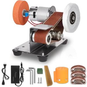 Mini Belt Sander, Electric Small Sander Knife Making Supplies, 7 Adjustable Speed Electric Knife Sharpener, Power Belt Grinder for Woodworking, Metal Working DIY