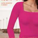 YOGINGO Womens Long Sleeve Shirt Square Neck Basic Slim Fit Tees Fall Y2k Going Out Crop Tops Cute Tight Shirts (Medium, Hot Pink)