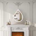 Small Wall Mirror Wood Framed Decorative Mirror White Teardrop Hanging Mirrors Unique Vanity Mirror for Bedroom Bathroom Living Room