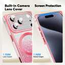 Misscase Magnetic Glitter Case for iPhone 17 Pro 6.3 Inch, Camera Protection, Compatible with MagSafe, Rectangle Cute Bling Sparkle Diamond Colorful Phone Cover, Drop-Tested & Shockproof-Hot Pink