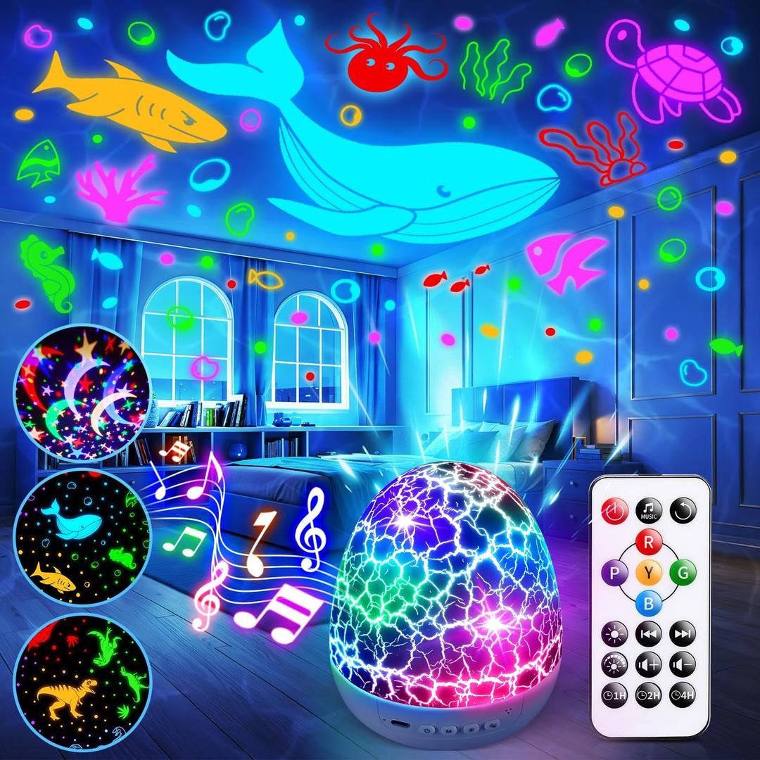Toddler Toys Night Light Projector Sensory Toys for Kids with Autism Toys for Boys 3-10 Baby Boys Toys | 15 White Noise 3D Films 31Colors Remote Control Night Light for Kids, Baby Gifts for Boys