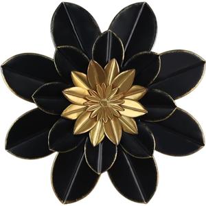 hogardeck Metal Flower Wall Decor, 16" Black & Gold Floral Metal Wall Art for Indoor Outdoor, Boho Modern Wall Decor for Bathroom, Living Room, Kitchen, Bedroom, Porch, Garden, Yard