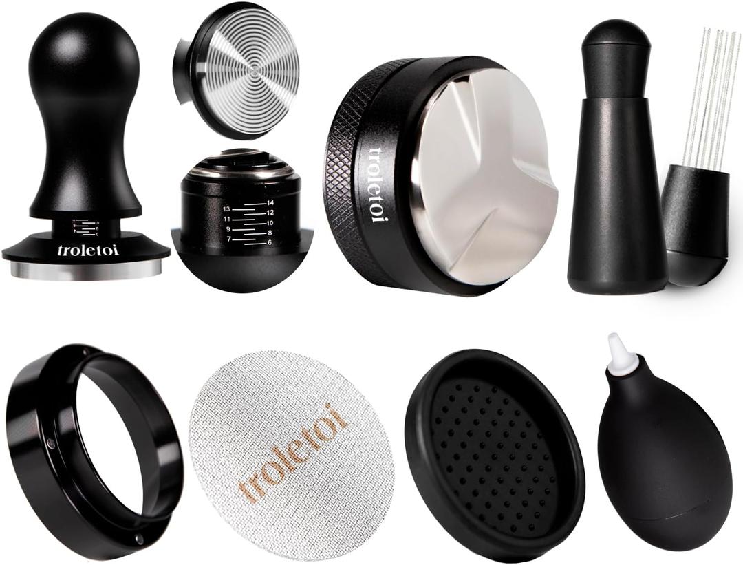 7 PCS 58mm Espresso Accessories Kit: Espresso Tamper, Coffee Distributor, Puck Screen, Dosing Funnel and WDT Tool Espresso Machine Accessories, Professional Espresso Tools (58mm Fits Breville Dual Boiler/Oracle/Gaggia/E61)