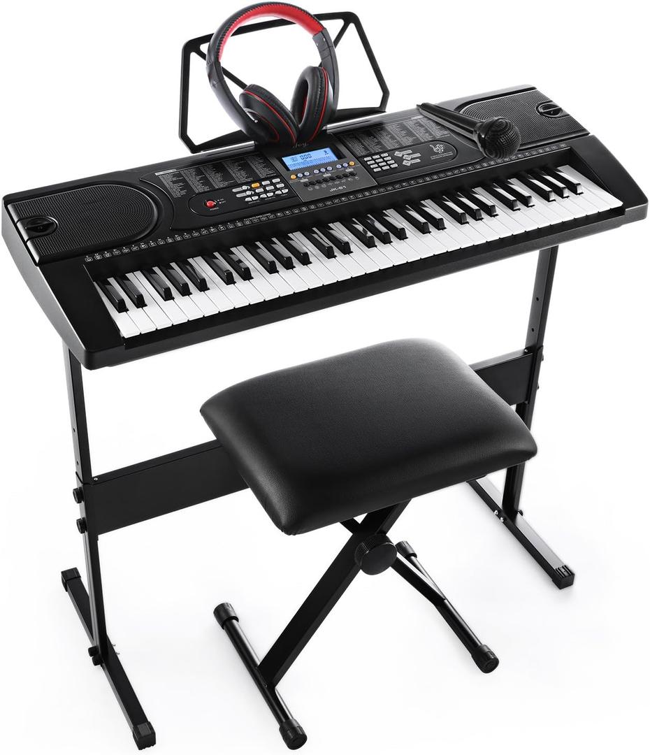 61-Key Electronic Keyboard Pack with Headphones,Microphone,Stand,Stool,and Power Supply-The Electronic Keyboards (Pack of 1), 33.84.112.7 Inch