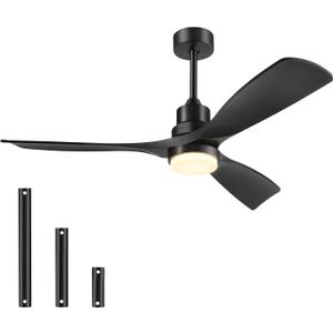 Ceiling Fan with Lights Remote Control, 52 Inch Black Ceiling Fans with 3 Downrods, 3 Blades, Timer, 6 Speed Modern Fan Quiet Reversible DC Motor for Patio Bedroom Outdoor/Indoor,52in,Black