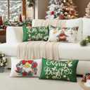 Artscope Christmas Oh Holy Night Merry Bright Jesus Wreath Throw Pillow Covers 12x20 Inch Set of 4, Winter Hoilday Christmas Decoration Pillow Cases for Home Sofa Couch Decor-Green