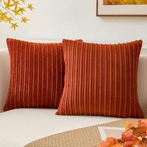 Kevin Textile Fall Pack of 2 Corduroy Soft Soild Decorative Square Throw Pillow Covers Set Cushion Cases Pillowcases for Sofa Bedroom Car 24 x 24 Inch 61 x 61 Cm Rust