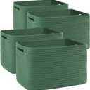 OIAHOMY 4 Pack Storage Baskets for Organizing, Cube Storage Bins for Shelves, Rectangle Storage Baskets With Handles, Woven Baskets for Storage, 12.7''Lx9''Wx7.8''H, Green