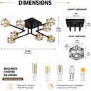 Black Crystal Semi Flush Mount Chandelier,8-Light Sputnik Ceiling Light, 31.8" in diameter and 5.5" in height