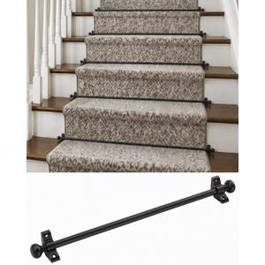 Wesiti 13 Pack Stair Runner Rods Set for Carpet Runners Stair Runner Rods with Brackets and Round Finials Decorative Metal Carpet Rod up to 28/32 inches for Vintage Staircase Decor(Black,28 Inches)