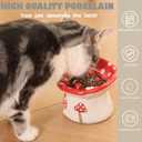 Ceramic Cat Slow Feeder, Cute Mushroom Shape Elevated Food Bowl, Shallow Raised Cat Dish, Anti Vomiting Whisker Fatigue Bowls