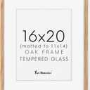 Fun Memories 16x20 Picture Frame for Wall, 16 x 20 Solid Oak Wood Frames, Tempered Glass, 16x20 Picture Frame with Mat for 11x14, 16 by 20 Wood Frames, 16 x 20 Matted Poster Frame, Natural Oak Color