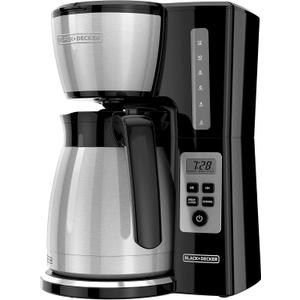 BLACK+DECKER 12 Cup Thermal Programmable Coffee Maker with Brew Strength and VORTEX Technology, Black/Steel