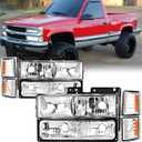 Pair Headlights Assembly Set For 1994 1995 1996 1997 1998 Chevy C10 Silverado Pickup For 1994-1999 Suburban/Tahoe C/K1500/2500/3500 Truck Replacement Headlamps W/Corner and Bumper Light