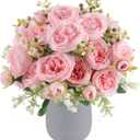 Pusuny Artificial Peonies Silk Flowers, 4 Bundles Faux Peony Bouquet Florals Arrangements for Farmhouse Home Boho Wedding Table Centerpiece, Fake Plastic Flower Bulk for Vase Decoration (Light Pink)