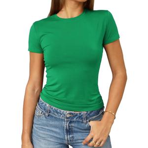 Abardsion Women's Casual Basic Going Out Crop Tops Slim Fit Short Sleeve Crew Neck Tight T Shirts 2026 (X-Large, Green)