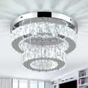LEONTYNE 12 Inch Mini Chandelier LED Crystal Ceiling Light 2 Layers Flush Mount Ceiling Light Modern Chandeliers Lighting for Bedroom Hallway Staircase Kitchen Bathroom (6000K Cool White)