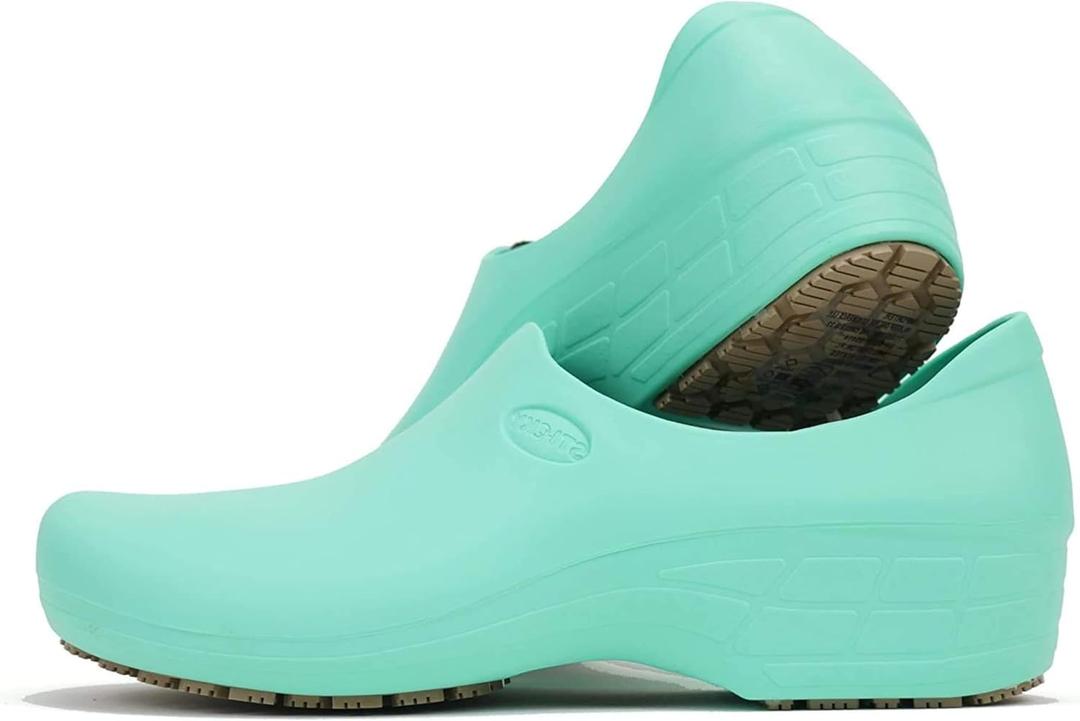 Sticky Nursing Shoes Women - Chefs - Kitchen - Nurses - Clogs for Work - Waterproof Non Slip (9, Light Green)