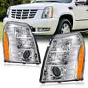 Headlight Assembly Compatible with 2007-2014 Cadillac Escalade/2007-2014 Escalade ESV/2007-2013 Escalade EXT Left and Right Side Replacement Headlamp Chrome Housing Amber Reflector