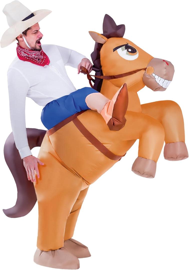 Spooktacular Creations Halloween Inflatable Costume, Riding a Horse Suit, Cowboy Suit with a Hat, Air Blow Up Deluxe Halloween Outfit, Cowboy Ride On Horse Costume - Adult Size