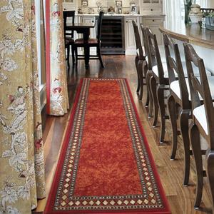 Antep Rugs Alfombras Modern Bordered 2x7 Non-Skid (Non-Slip) Low Profile Pile Rubber Backing Indoor Area Runner Rugs (Maroon Beige, 2' x 7')