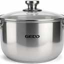 GEDO Stainless Steel Stock Pot with Glass Lid, 304 Grade Premium Soup Pot, Silver, Double Handle, for Kitchen Cooking (9.43in/24cm size)