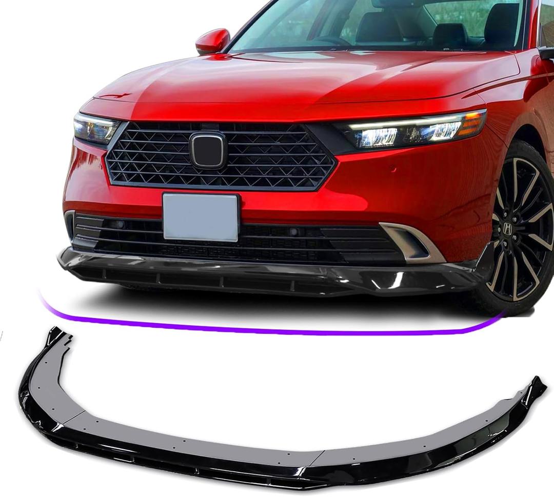 Archaic Front Bumper Lip Compatible with Honda Accord 11th Sedan EX/LX/Hybrid Sport/Touring 2023-2025, 4pcs Front Lip Splitter, Gloss Black Chin, 2023 Accord Extension Accessories