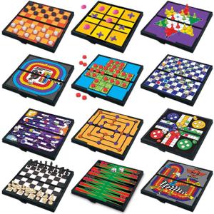 Gamie Magnetic Board Travel Games for Kids, Set Includes 12 Retro Fun Games - 5" Compact Design - Individually Boxed - Teaches Strategy & Focus, Great for Road Trip/Travel/Camping, Gift for Ages 6+