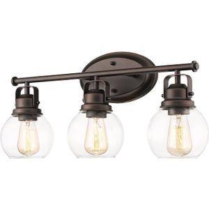Farmhouse Bathroom Vanity Light, 3-Light Wall Mounted Vanity Lighting Fixture Over Mirror, Metal Frame with Globe Clear Glass, Oil Rubbed Bronze, AD-2148-3W