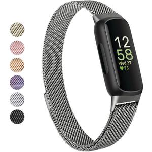 Vanjua for Fitbit Inspire 3 Bands Women Men, Stainless Steel Metal Mesh Loop Adjustable Magnetic Wristband Replacement Straps Compatible with Fitbit Inspire 3 Fitness Tracker (Space Gray)