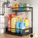 Under Sink Organizer, Cabinet Organizer for Kitchen, Height Adjustable Pull Out Heavy Duty 2 Tier Metal Under Sink Storage for Bathroom Pantry (Black, 1 Pack)