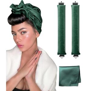 2 x YOSHUYUKI Classic Heatless Curls Overnight Rods No Heat Hair Curlers to Sleep Jumbo Foam Large Hair Rollers for Long Short Hair Heatless Curling Rod Set Styling Tools with Satin Scarf Green