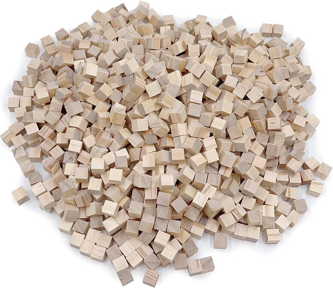 1000Pcs Wood Blocks for Crafts, Unfinished Wood Cubes, 1cm Natural Pine Small Wood Square Blocks, Wooden Cubes for Arts and Crafts and DIY Projects